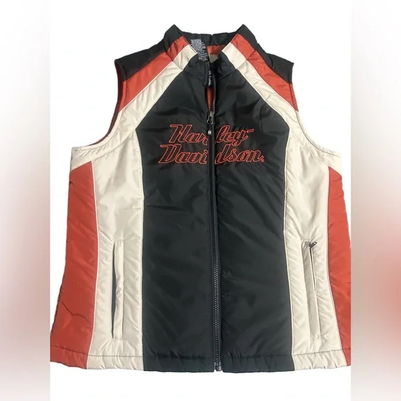 Harley-Davidson Black, Orange, and Cream Vest - Picture 1 of 8